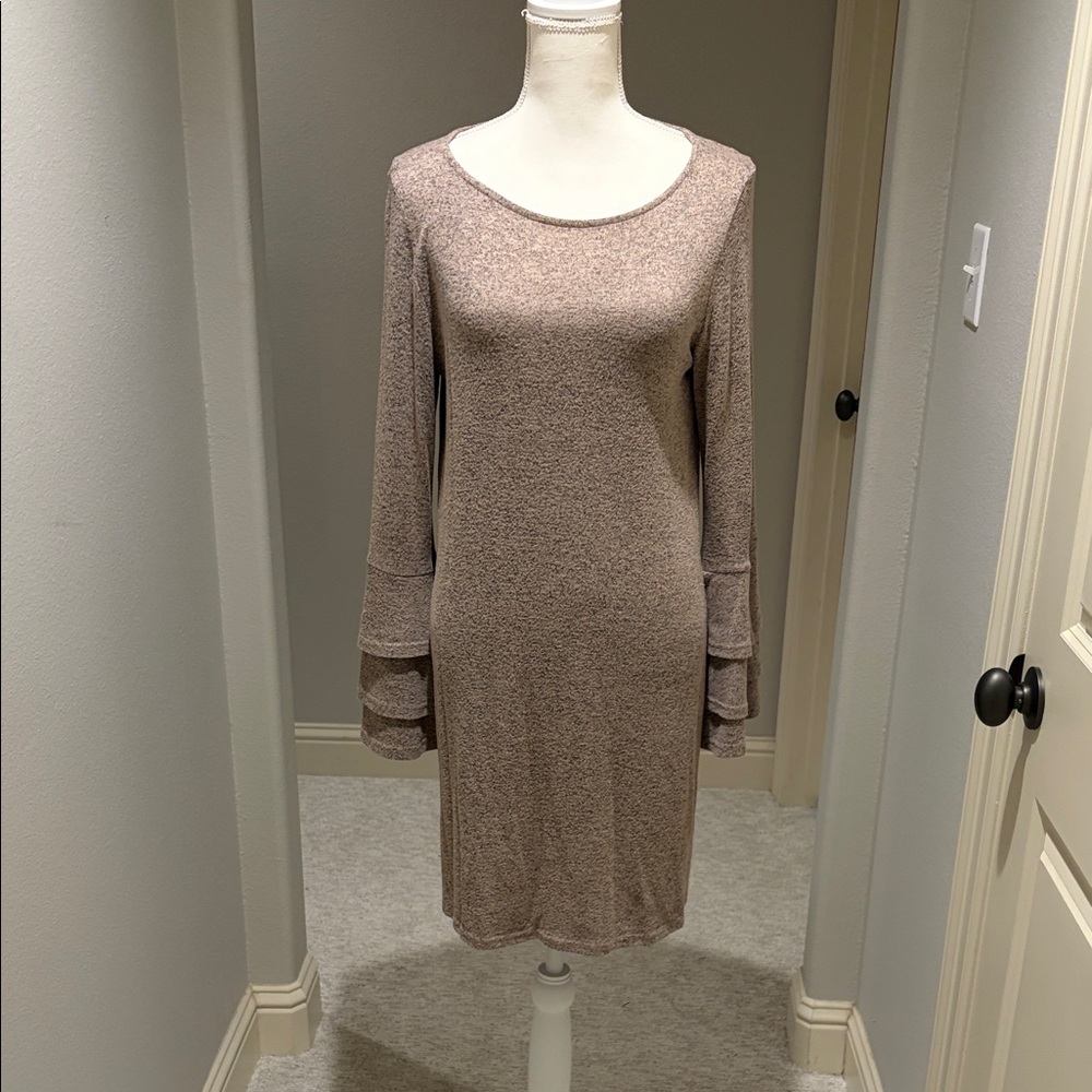 White Birch Tan Layered Sleeve Midi Sweater Dress - Picture 1 of 2